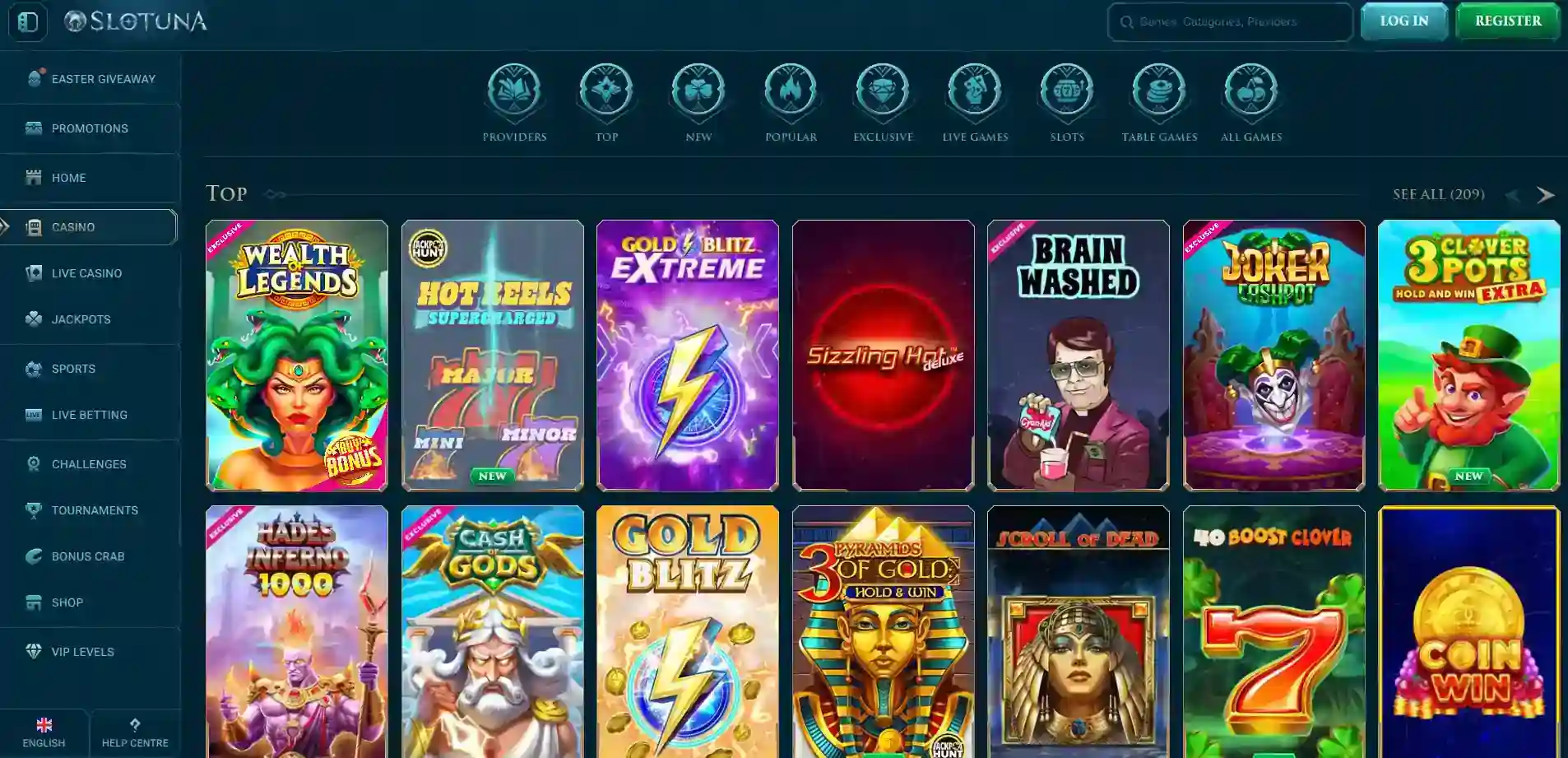 Slotuna Casino lobby in the mobile browser