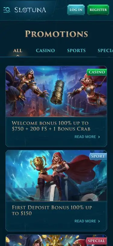 Mobile Slotuna casino lobby