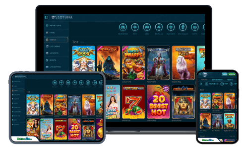 Slotuna Casino on laptop and smartphone side by side